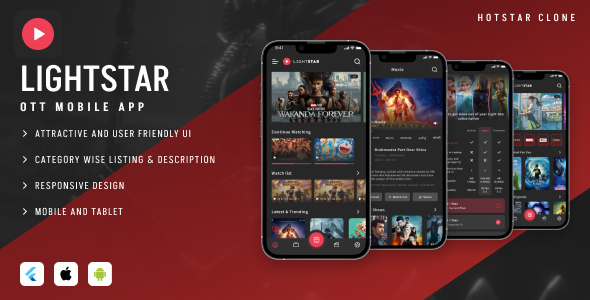 LightStar - Movie App, Series, Video Streaming App, Hotstar Clone: Flutter Mobile App Template