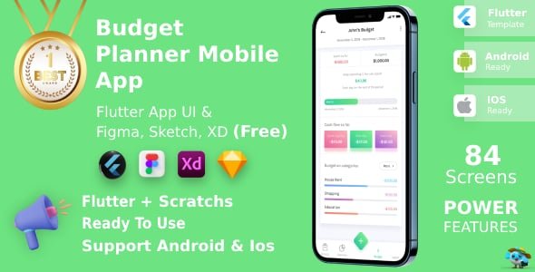 Budget Planner Mobile App | Flutter | Figma + XD + Sketch FREE | Life Time Update