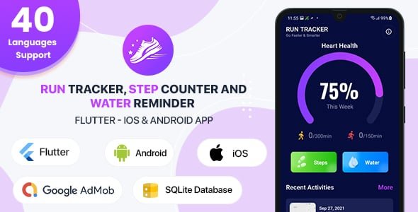 Run Tracker Step Counter and Water Reminder Flutter App