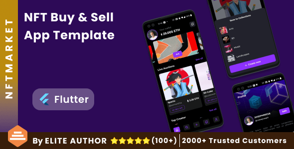 NFT Marketplace App | NFT buying selling Android + iOS App Template | Flutter | NFT