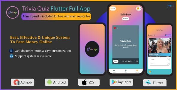 QuizNP | Online Trivia Quiz Game - Flutter Full App With Admin Panel