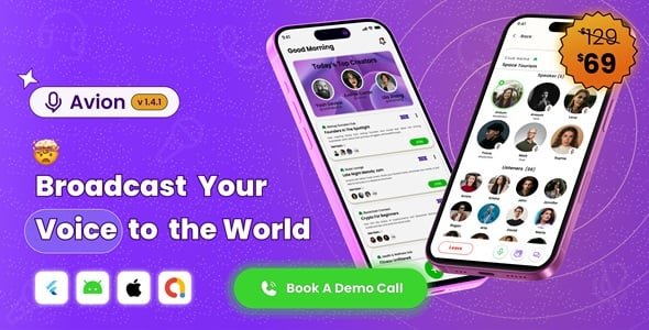 Avion Flutter Real‑Time Voice Chat, Group Audio Calls & Conferencing App with Social and Admob