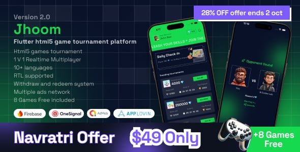 Jhoom - HTML5 Game Tournament App | Contest app || Flutter app + Admin Panel