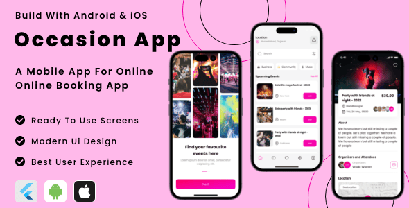 Occasion App - Online Event Booking Management Flutter App | Android | iOS Mobile Template