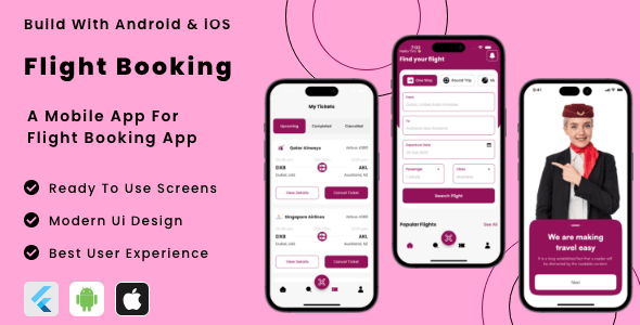 flybook Flight Booking Hotel Booking Ticket Booking Flutter App Android iOS Mobile Template