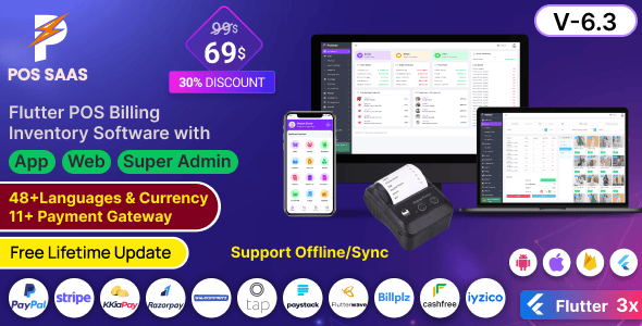 POS SAAS - Flutter POS Billing Inventory Software with HRM App+Web+Super Admin