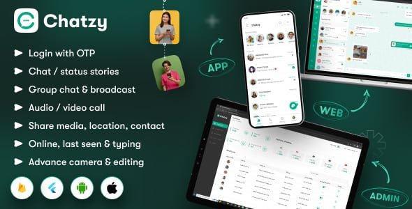 Chatzy - WhatsApp Clone Chat & Call App | User App | Web App | Admin App | Inapp Subscription