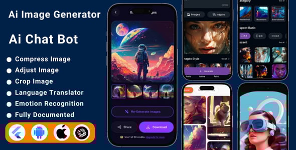 AI Image Generator | AI Chat Bot | Translator & Emotion Recognition | Flutter Android & iOS