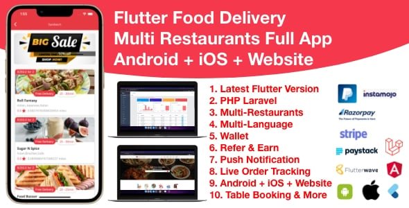 Flutter 3 Food Delivery Multi Restaurants Laravel Backend