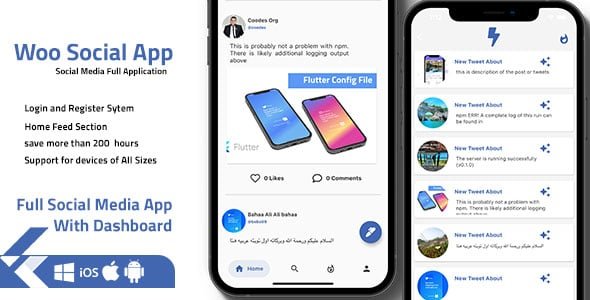 Flutter Social Media App with Dashboard - iOS and Android