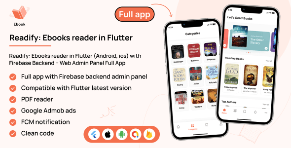Readify: Ebooks reader in Flutter (Android, ios) with Firebase Backend + Web Admin Panel Full