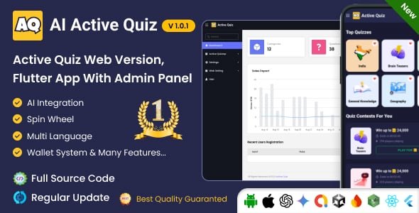 AI Active Quiz - Trivia Quiz | Quiz Game - Web Version - Flutter Full App + Admin Panel (SaaS)