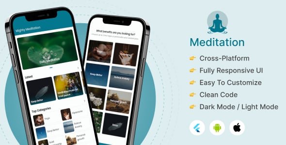 Mighty Meditation - Flutter Meditation App for Android and iOS platforms with Php Backend