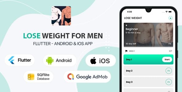 Men Lose Weight and Water Reminder Flutter App