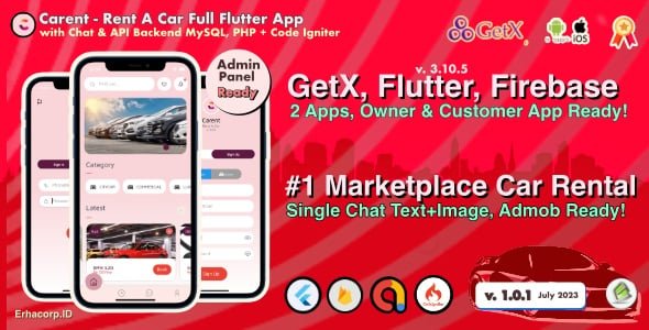 Carent - Rent Car Full Flutter App with Chat | Admin Panel | GetX | Owner & Customer Include