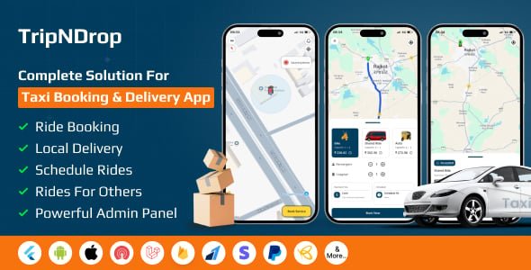 TripNDrop Taxi Delivery Booking App with Driver Rider Admin Panel